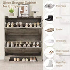 Meuble à chaussures, étagère à chaussures étroite à 2 niveaux avec crochets, organiseur d'entrée mince de style ferme pour les petits espaces