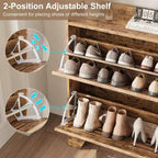 Meuble à chaussures, étagère à chaussures étroite à 2 niveaux avec crochets, organiseur d'entrée mince de style ferme pour les petits espaces