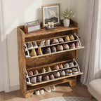 Meuble à chaussures, étagère à chaussures étroite à 2 niveaux avec crochets, organiseur d'entrée mince de style ferme pour les petits espaces