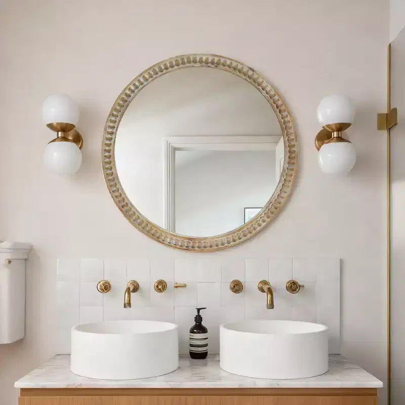 Miroir mural décoratif rond moderne avec cadre perlé, miroir de courtoisie pour salle de bain, miroir d'appoint pour salon ou entrée-Panipeachy