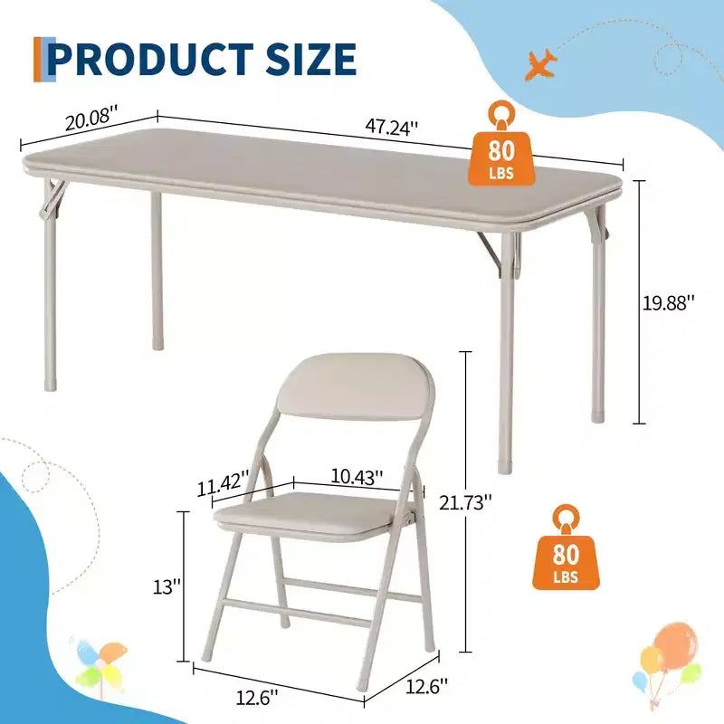 Table pliante rembourrée douce pour enfants, légère, pliable, sans assemblage, pour salle de jeux, salle à manger (table uniquement)