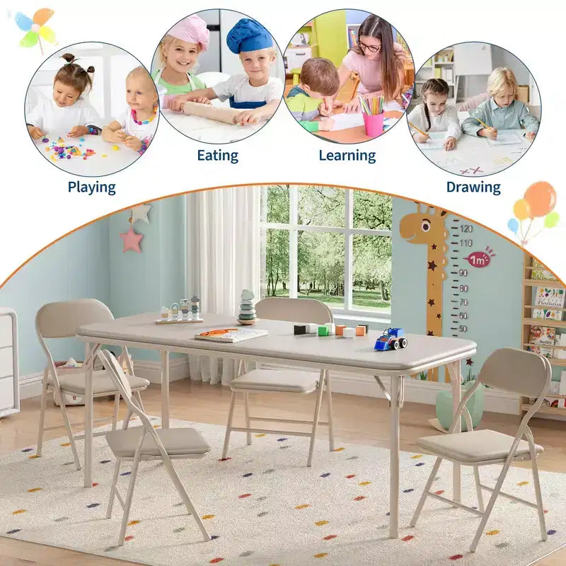 Table pliante rembourrée douce pour enfants, légère, pliable, sans assemblage, pour salle de jeux, salle à manger (table uniquement)