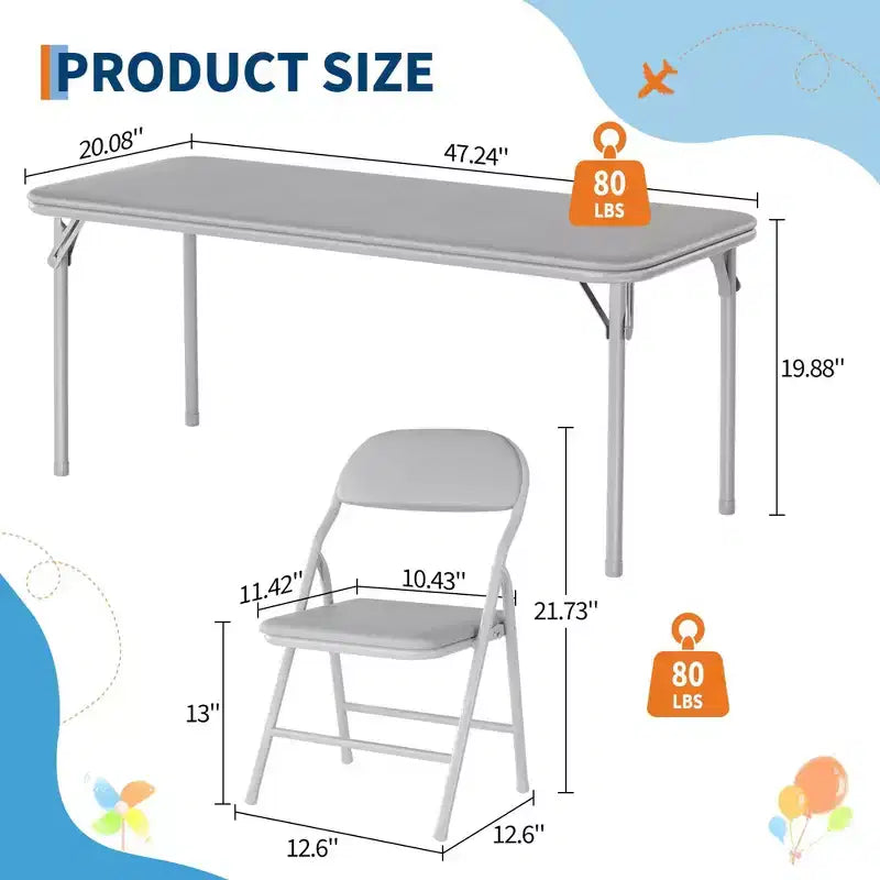 Table pliante rembourrée douce pour enfants, légère, pliable, sans assemblage, pour salle de jeux, salle à manger (table uniquement)