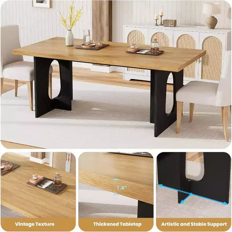 Table de salle à manger moderne 71" pour 6 à 10 personnes, rectangulaire pour les réunions de famille avec un piétement solide
