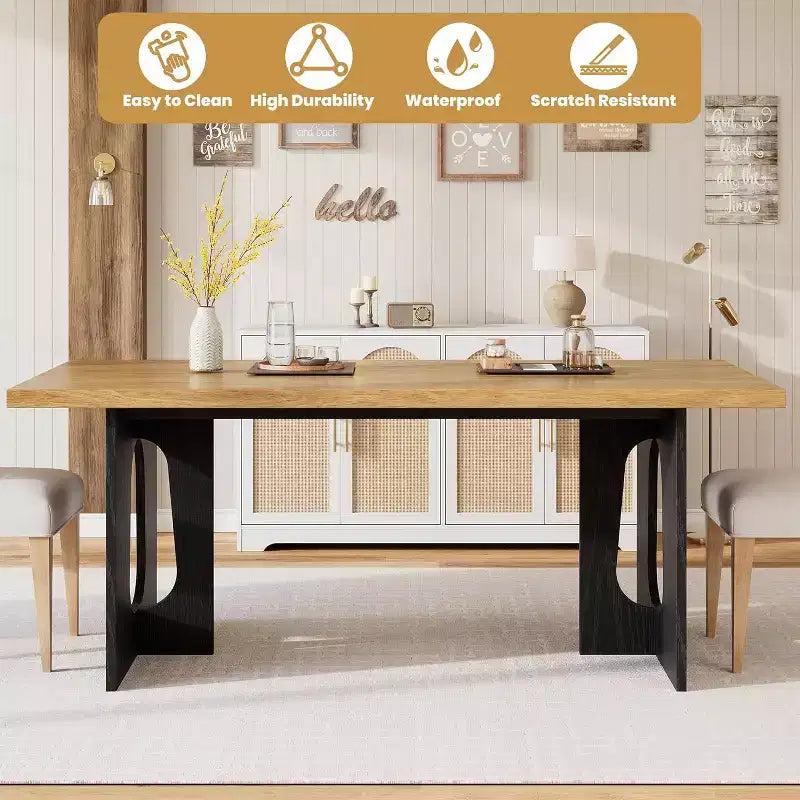 Table de salle à manger moderne 71" pour 6 à 10 personnes, rectangulaire pour les réunions de famille avec un piétement solide