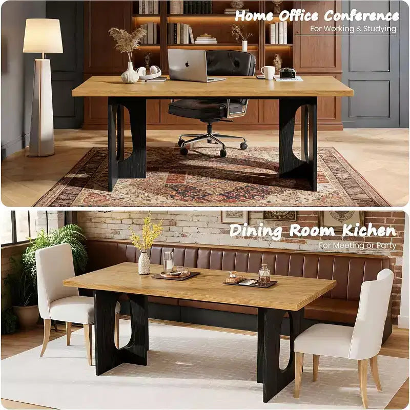 Table de salle à manger moderne 71" pour 6 à 10 personnes, rectangulaire pour les réunions de famille avec un piétement solide
