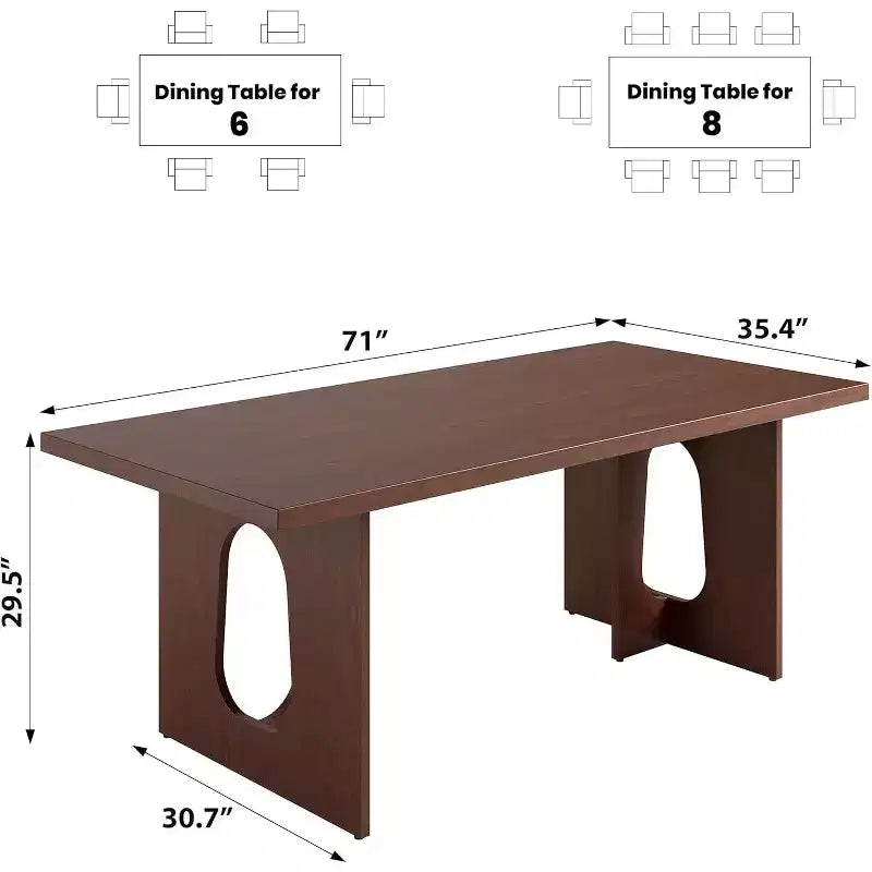 Table de salle à manger moderne 71" pour 6 à 10 personnes, rectangulaire pour les réunions de famille avec un piétement solide