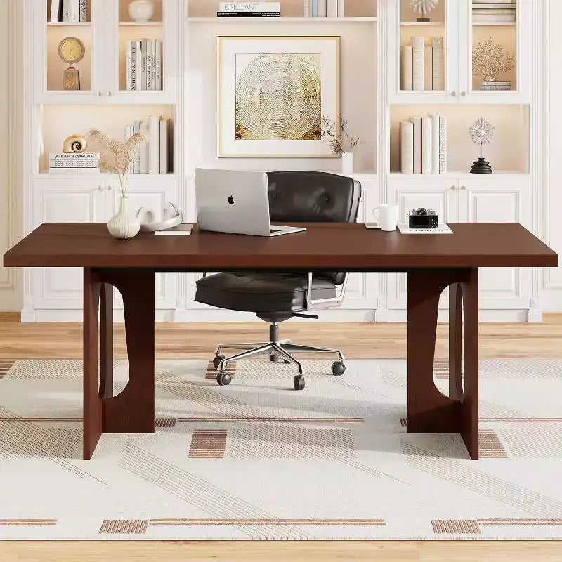 Table de salle à manger moderne 71" pour 6 à 10 personnes, rectangulaire pour les réunions de famille avec un piétement solide