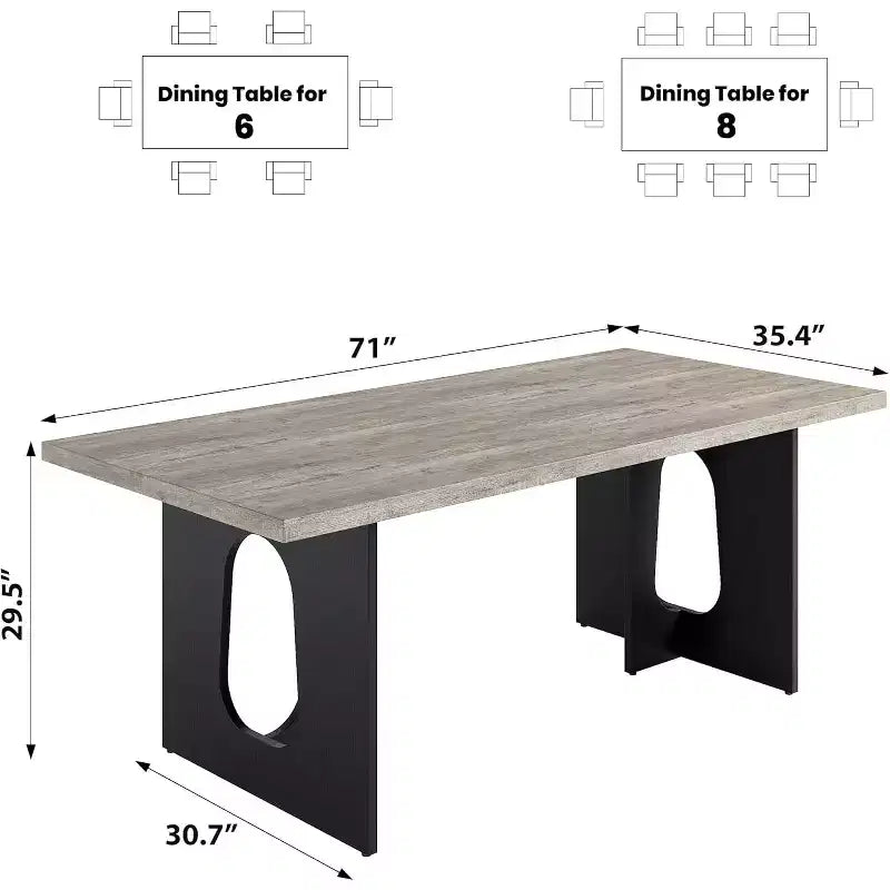Table de salle à manger moderne 71" pour 6 à 10 personnes, rectangulaire pour les réunions de famille avec un piétement solide