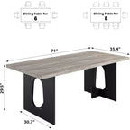 Table de salle à manger moderne 71" pour 6 à 10 personnes, rectangulaire pour les réunions de famille avec un piétement solide