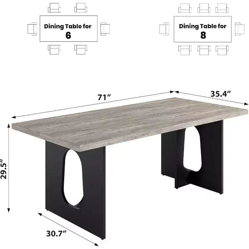 Table de salle à manger moderne 71" pour 6 à 10 personnes, rectangulaire pour les réunions de famille avec un piétement solide