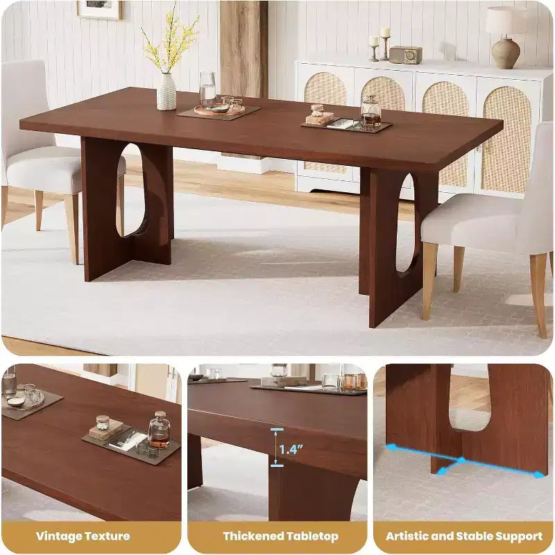 Table de salle à manger moderne 71" pour 6 à 10 personnes, rectangulaire pour les réunions de famille avec un piétement solide