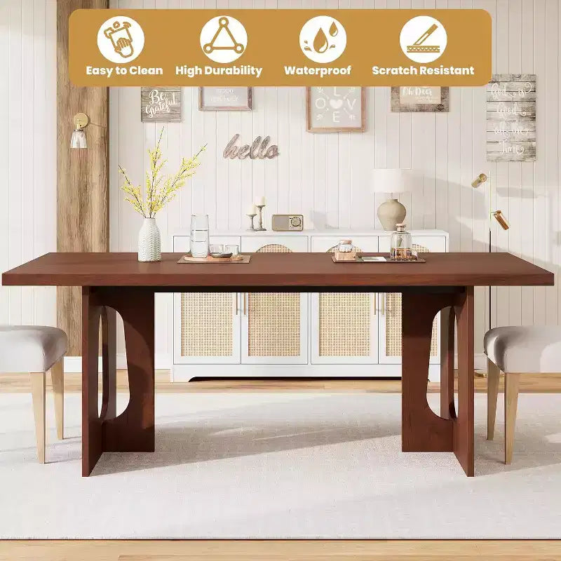 Table de salle à manger moderne 71" pour 6 à 10 personnes, rectangulaire pour les réunions de famille avec un piétement solide