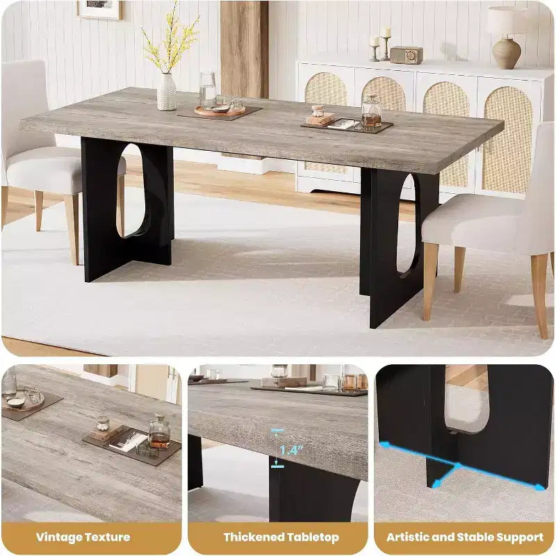 Table de salle à manger moderne 71" pour 6 à 10 personnes, rectangulaire pour les réunions de famille avec un piétement solide