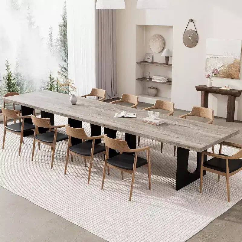 Table de salle à manger moderne 71" pour 6 à 10 personnes, rectangulaire pour les réunions de famille avec un piétement solide