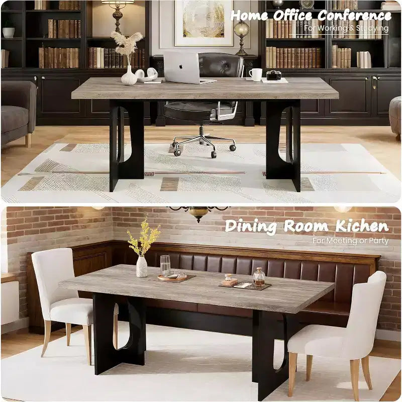 Table de salle à manger moderne 71" pour 6 à 10 personnes, rectangulaire pour les réunions de famille avec un piétement solide