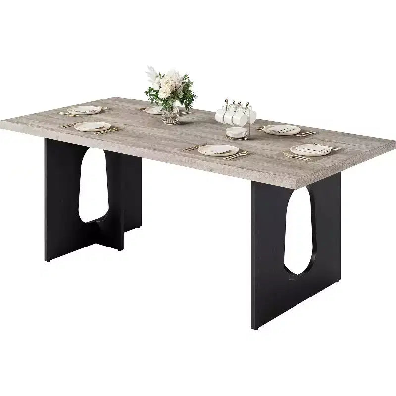 Table de salle à manger moderne 71" pour 6 à 10 personnes, rectangulaire pour les réunions de famille avec un piétement solide
