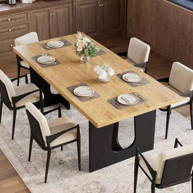 Table de salle à manger moderne 71" pour 6 à 10 personnes, rectangulaire pour les réunions de famille avec un piétement solide
