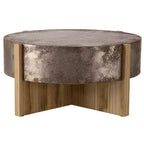 33 Table Basse Ronde Vintage avec Base Croisée, Table d'Appoint Finition Rouille Vieillie pour Petits Salons ou Appartements-Panipeachy