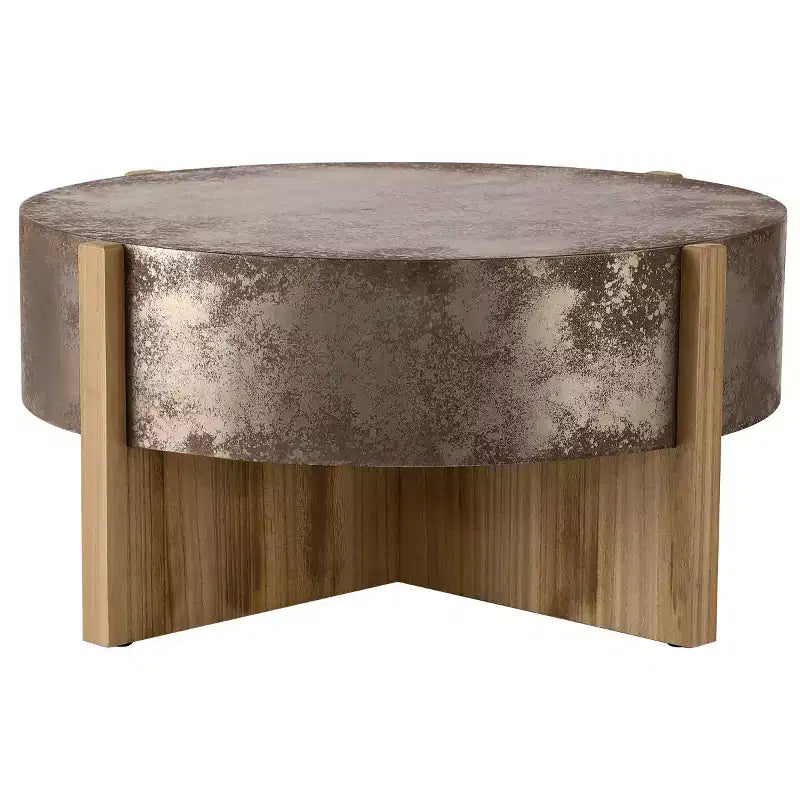 33 Table Basse Ronde Vintage avec Base Croisée, Table d'Appoint Finition Rouille Vieillie pour Petits Salons ou Appartements-Panipeachy