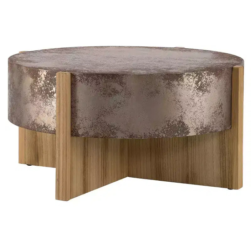 33 Table Basse Ronde Vintage avec Base Croisée, Table d'Appoint Finition Rouille Vieillie pour Petits Salons ou Appartements-Panipeachy