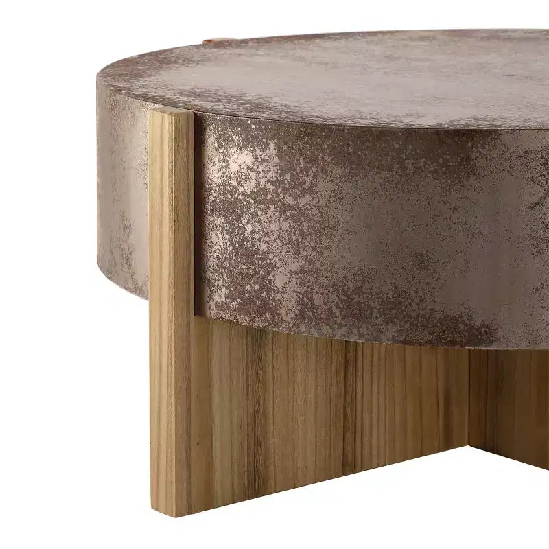 33 Table Basse Ronde Vintage avec Base Croisée, Table d'Appoint Finition Rouille Vieillie pour Petits Salons ou Appartements-Panipeachy