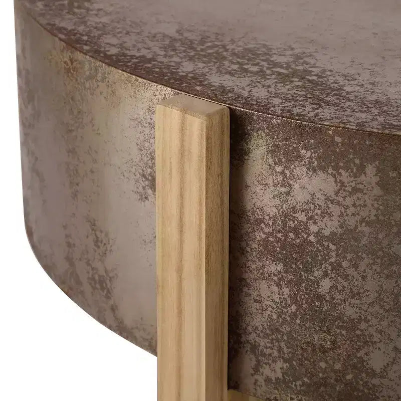 33 Table Basse Ronde Vintage avec Base Croisée, Table d'Appoint Finition Rouille Vieillie pour Petits Salons ou Appartements-Panipeachy