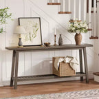 Table d'entrée en bois de 71 po avec rangement, table console étroite de style rustique à 2 niveaux, pour salon, couloir, entrée, derrière le canapé, assemblage facile