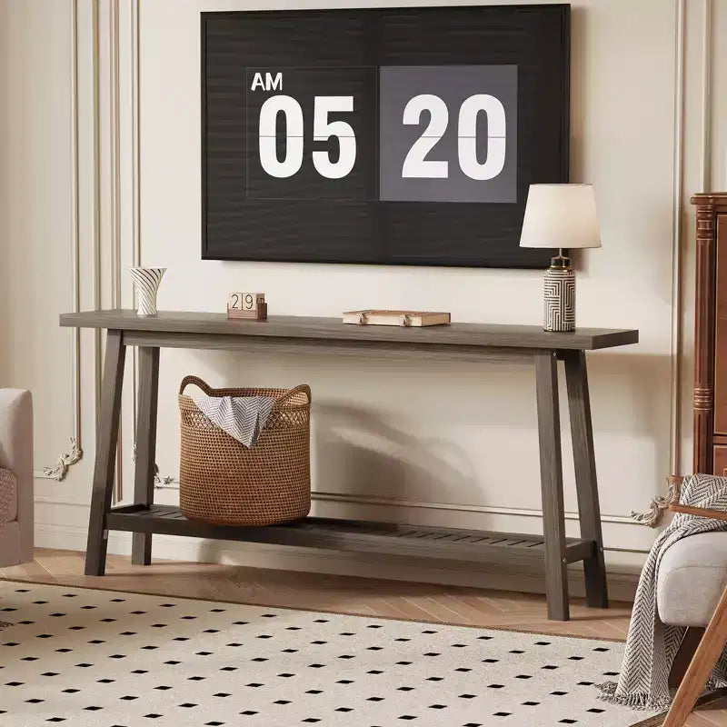 Table d'entrée en bois de 71 po avec rangement, table console étroite de style rustique à 2 niveaux, pour salon, couloir, entrée, derrière le canapé, assemblage facile