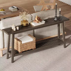 Table d'entrée en bois de 71 po avec rangement, table console étroite de style rustique à 2 niveaux, pour salon, couloir, entrée, derrière le canapé, assemblage facile