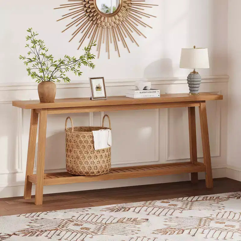 Table d'entrée en bois de 71 po avec rangement, table console étroite de style rustique à 2 niveaux, pour salon, couloir, entrée, derrière le canapé, assemblage facile