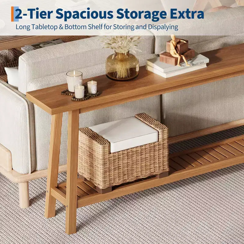 Table d'entrée en bois de 71 po avec rangement, table console étroite de style rustique à 2 niveaux, pour salon, couloir, entrée, derrière le canapé, assemblage facile