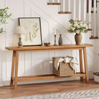 Table d'entrée en bois de 71 po avec rangement, table console étroite de style rustique à 2 niveaux, pour salon, couloir, entrée, derrière le canapé, assemblage facile