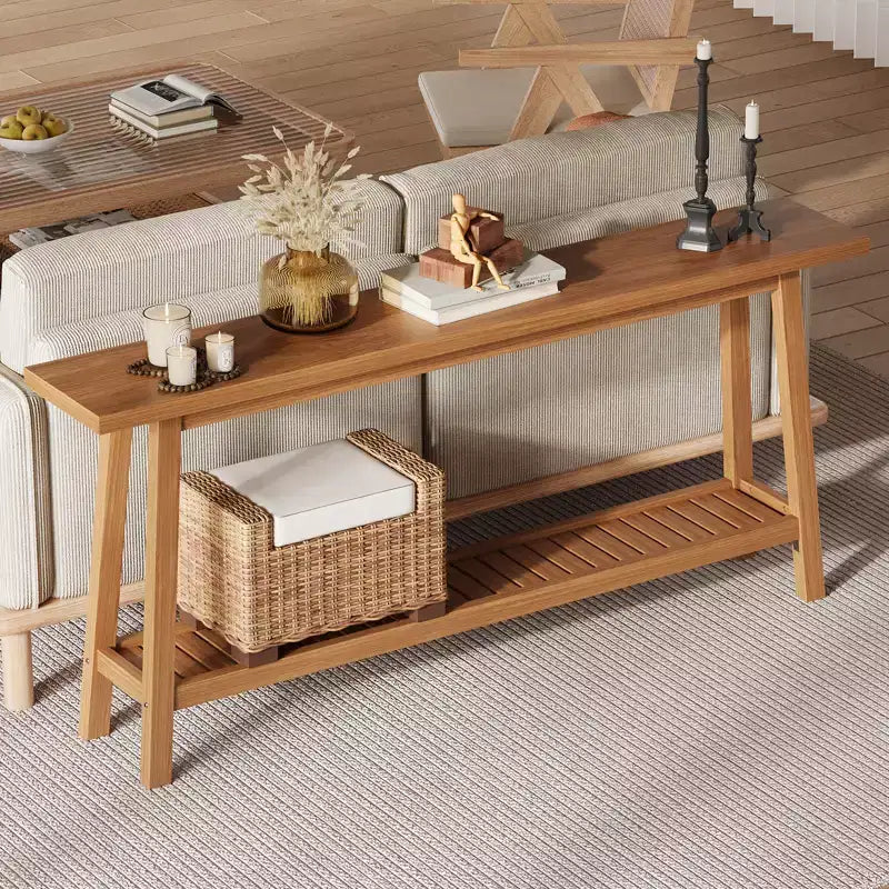 Table d'entrée en bois de 71 po avec rangement, table console étroite de style rustique à 2 niveaux, pour salon, couloir, entrée, derrière le canapé, assemblage facile