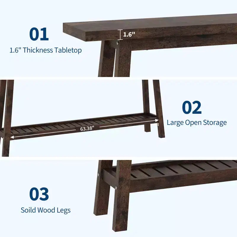 Table d'entrée en bois de 71 po avec rangement, table console étroite de style rustique à 2 niveaux, pour salon, couloir, entrée, derrière le canapé, assemblage facile