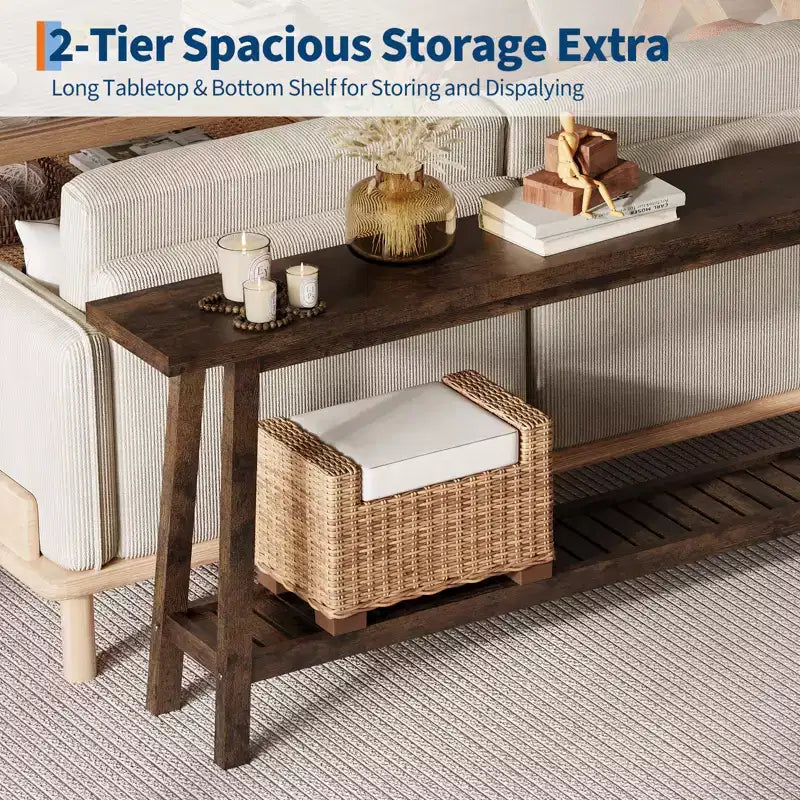 Table d'entrée en bois de 71 po avec rangement, table console étroite de style rustique à 2 niveaux, pour salon, couloir, entrée, derrière le canapé, assemblage facile