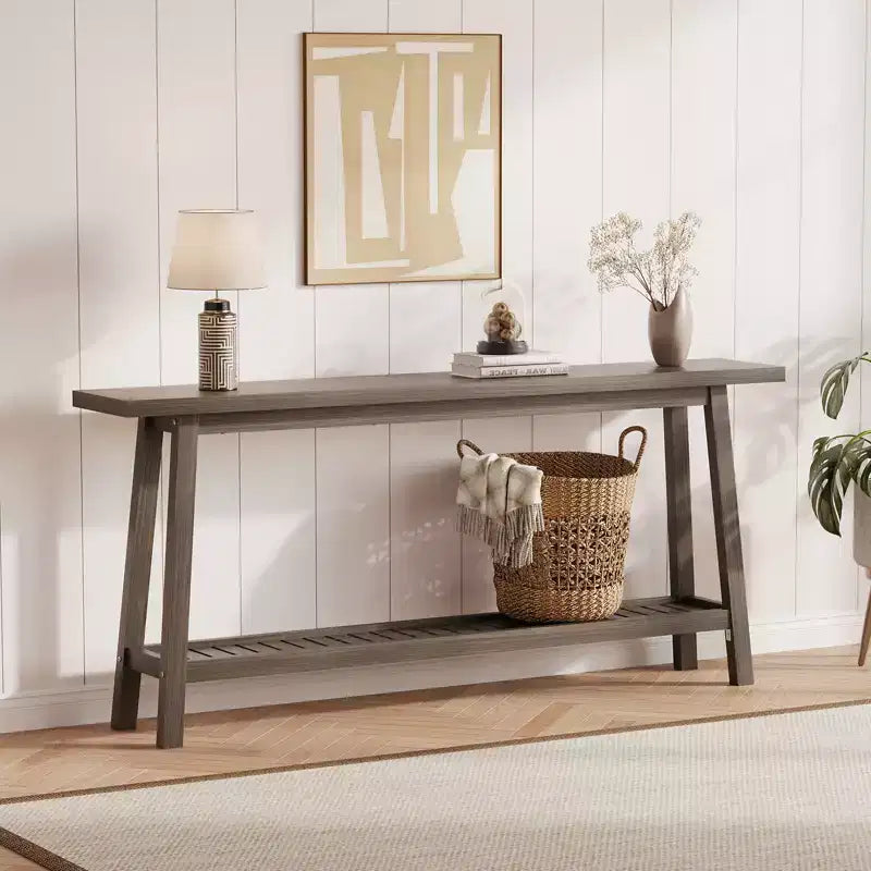 Table d'entrée en bois de 71 po avec rangement, table console étroite de style rustique à 2 niveaux, pour salon, couloir, entrée, derrière le canapé, assemblage facile