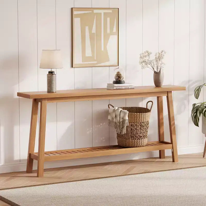 Table d'entrée en bois de 71 po avec rangement, table console étroite de style rustique à 2 niveaux, pour salon, couloir, entrée, derrière le canapé, assemblage facile