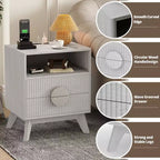 Table de chevet cannelée moderne, Table de chevet en bois avec tiroirs et étagère de rangement pour salon chambre à coucher