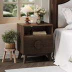 Table de chevet cannelée moderne, Table de chevet en bois avec tiroirs et étagère de rangement pour salon chambre à coucher