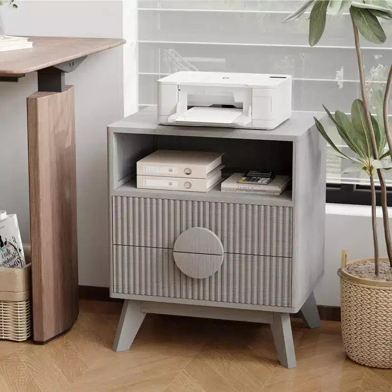 Table de chevet cannelée moderne, Table de chevet en bois avec tiroirs et étagère de rangement pour salon chambre à coucher