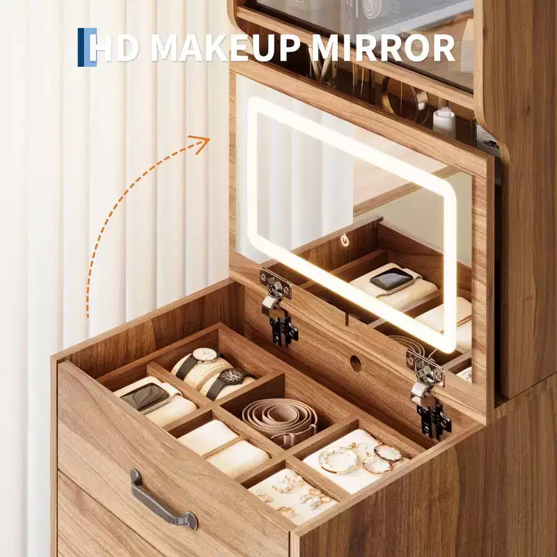 Coiffeuse 3 en 1 avec miroir rabattable et lumières, ensemble de coiffeuse compact avec tabouret de rangement caché, petite coiffeuse pour chambre à coucher, noir