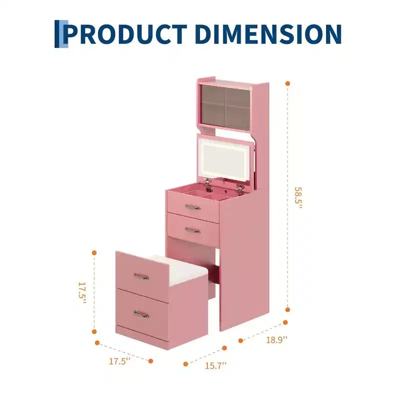 Coiffeuse 3 en 1 avec miroir rabattable et lumières, ensemble de coiffeuse compact avec tabouret de rangement caché, petite coiffeuse pour chambre à coucher, noir