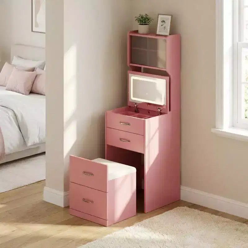 Coiffeuse 3 en 1 avec miroir rabattable et lumières, ensemble de coiffeuse compact avec tabouret de rangement caché, petite coiffeuse pour chambre à coucher, noir