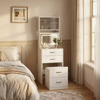 Coiffeuse 3 en 1 avec miroir rabattable et lumières, ensemble de coiffeuse compact avec tabouret de rangement caché, petite coiffeuse pour chambre à coucher, noir