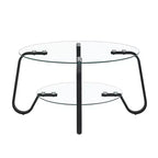 Table basse rétro minimaliste à cadre métallique avec double plateau en verre trempé, dimensions 80 x 80 x 45 cm