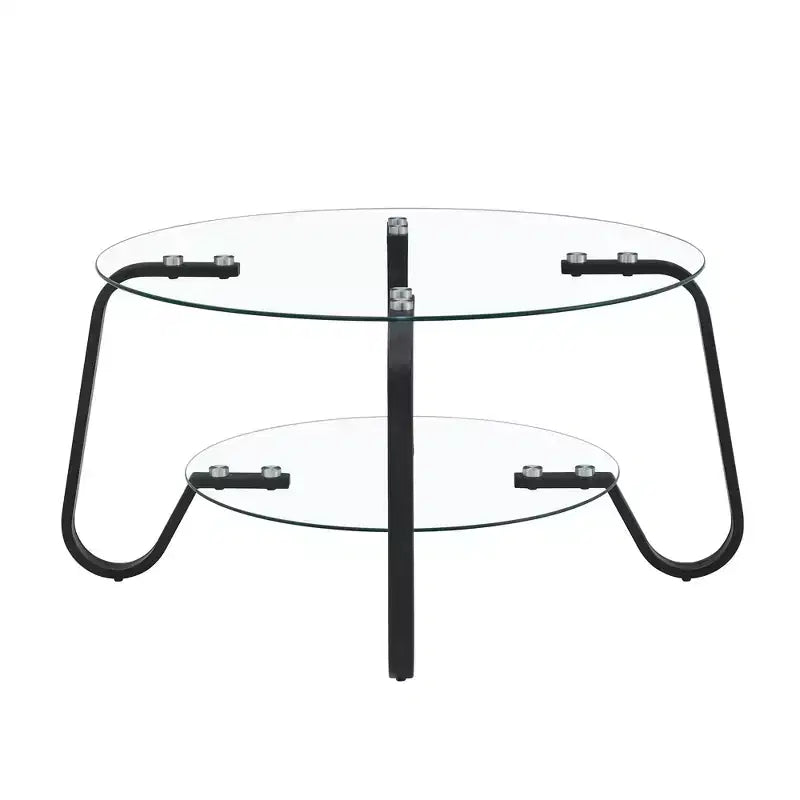 Table basse rétro minimaliste à cadre métallique avec double plateau en verre trempé, dimensions 80 x 80 x 45 cm