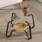 Table basse rétro minimaliste à cadre métallique avec double plateau en verre trempé, dimensions 80 x 80 x 45 cm