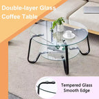 Table basse rétro minimaliste à cadre métallique avec double plateau en verre trempé, dimensions 80 x 80 x 45 cm