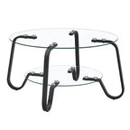 Table basse rétro minimaliste à cadre métallique avec double plateau en verre trempé, dimensions 80 x 80 x 45 cm